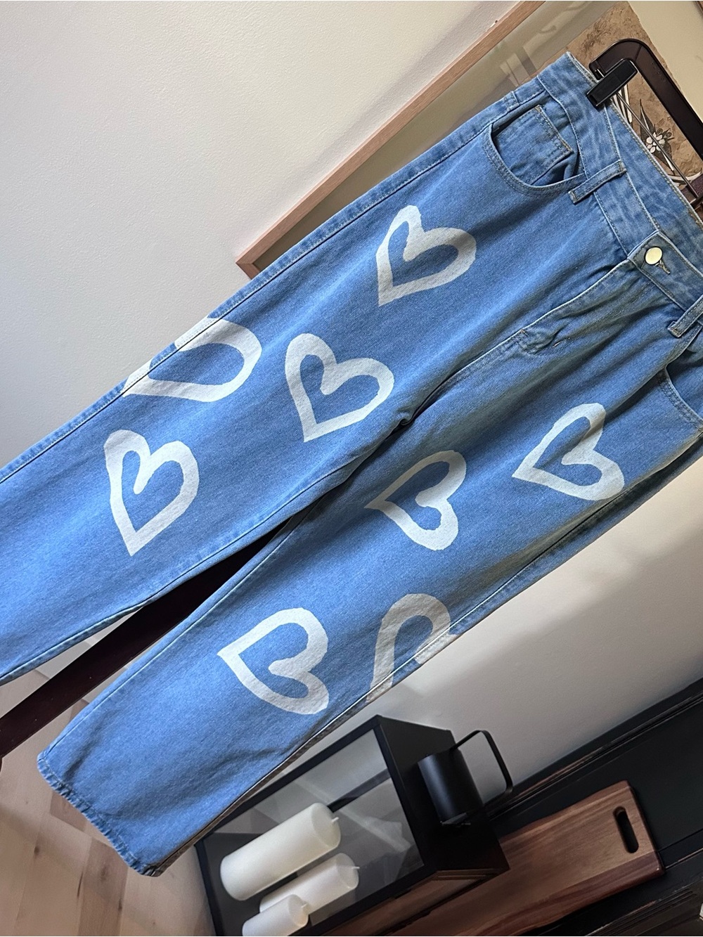 Light Blue Heart Print Jeans